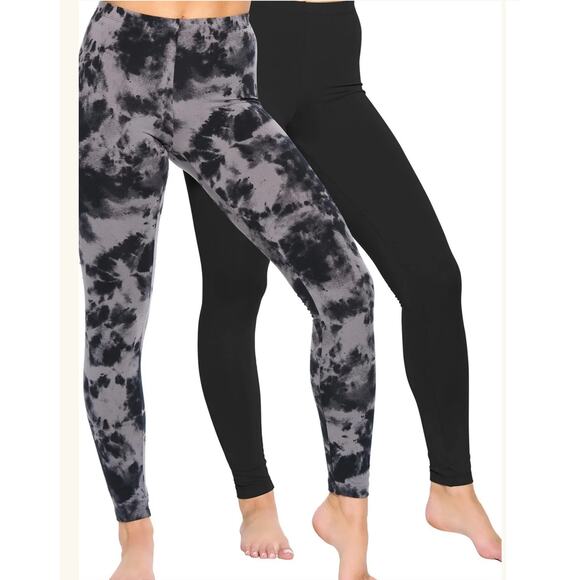 2 pk Hi Clasmix Plus Size Leggings for Women XL High Waisted black & Tie Die - Picture 1 of 6